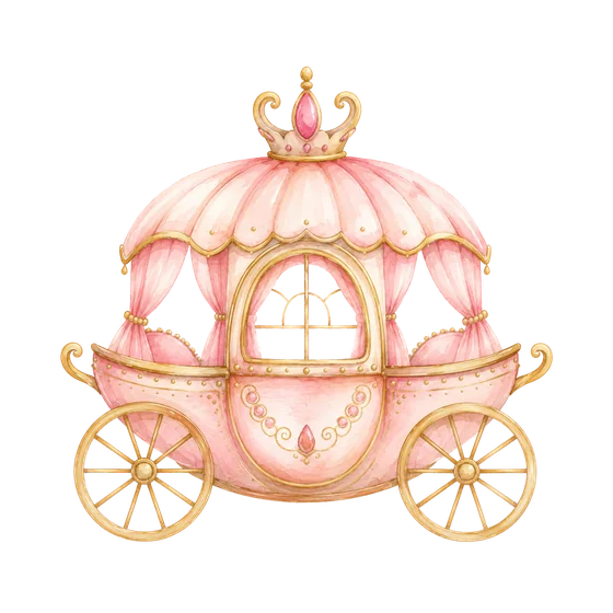Carruagem rosa de princesa em aquarela
