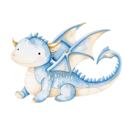 Dragao azul de aquarela